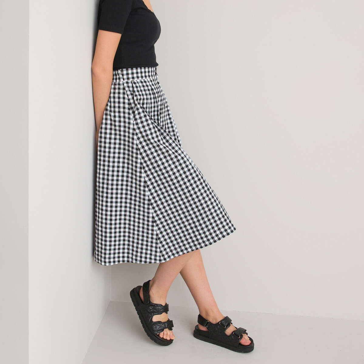 Gingham midi skirt in cotton mix, made ...